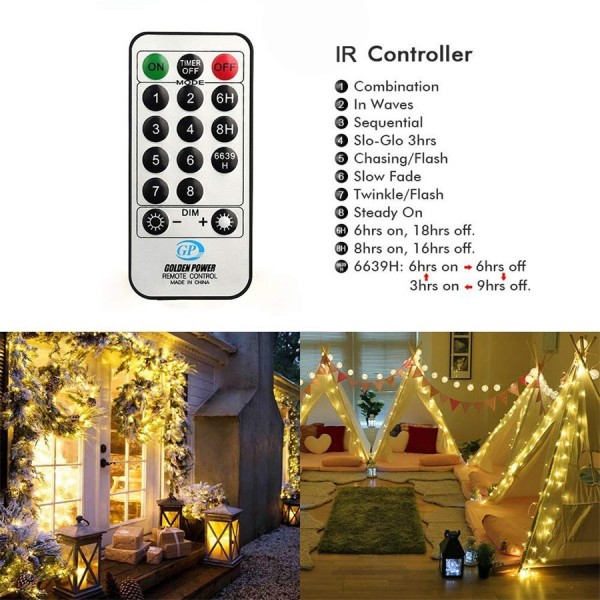 Geemoo Christmas Fairy Lights Mains Powered, 66ft/20M 200 LED String Lights Plug in with Remote Control & Timer, 8 Modes for Bedroom Indoor Outdoor Garden Christmas Xmas Tree Decorations (Warm White)