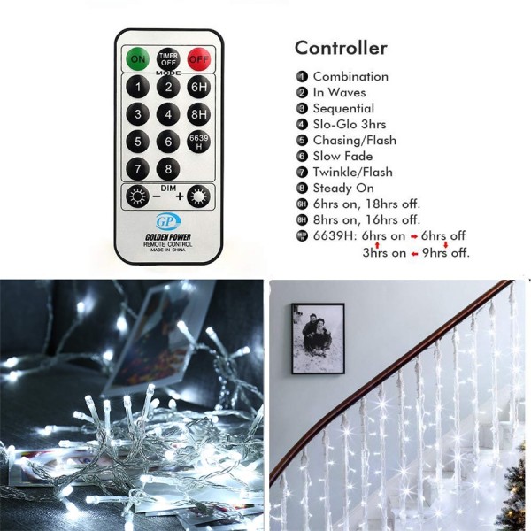 Geemoo Christmas Fairy Lights Mains Powered, 66ft/20M 200 LED String Lights Plug in with Remote Control & Timer, 8 Modes for Bedroom Indoor Outdoor Garden Christmas Xmas Tree Decorations (White)