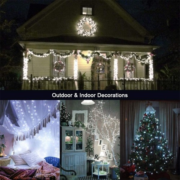 Geemoo Christmas Fairy Lights Mains Powered, 20M 200 LED String Lights Plug in with Timer, 8 Modes for Bedroom Indoor Outdoor Garden Christmas Xmas Tree Decorations (White)