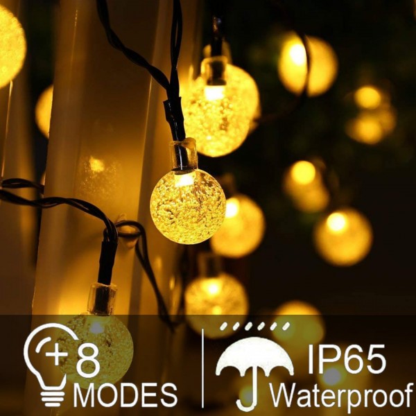 Solar Lights Outdoor Garden, Geemoo 36ft Solar Fairy Lights Outdoor, 60 LED Crystal Ball, Waterproof Solar Fairy Lights for Garden Party Decorations, Warm White