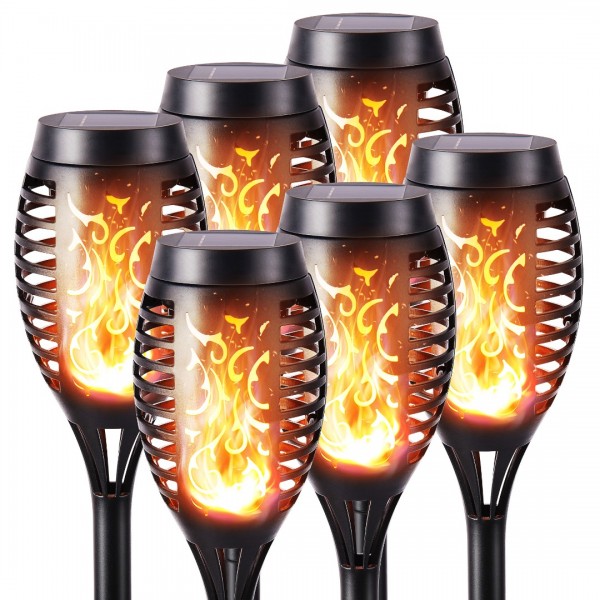 Geemoo Solar Lights Outdoor, 6 Pcs Solar Flickering Flame Lights Waterrproof Sunlight Powered Torch Lights for Garden Patio Driveway Pathway Lighting