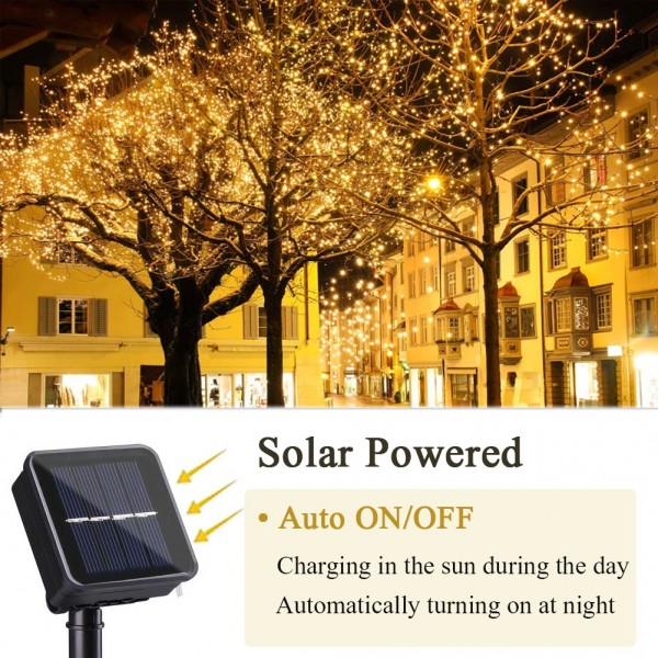 Solar Fairy Lights Outdoor Garden - Geemoo 2 Pack Copper Wire String Lights 300 LED 30m/98ft in Total, 8 Modes Waterproof Solar Powered Lights for Garden Party Outside Decorations