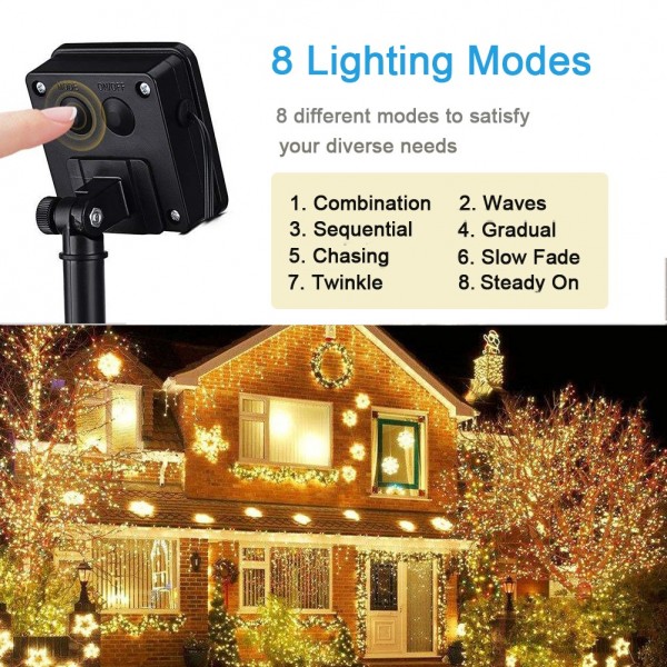 Solar Fairy Lights Outdoor Garden - Geemoo 2 Pack Copper Wire String Lights 300 LED 30m/98ft in Total, 8 Modes Waterproof Solar Powered Lights for Garden Party Outside Decorations