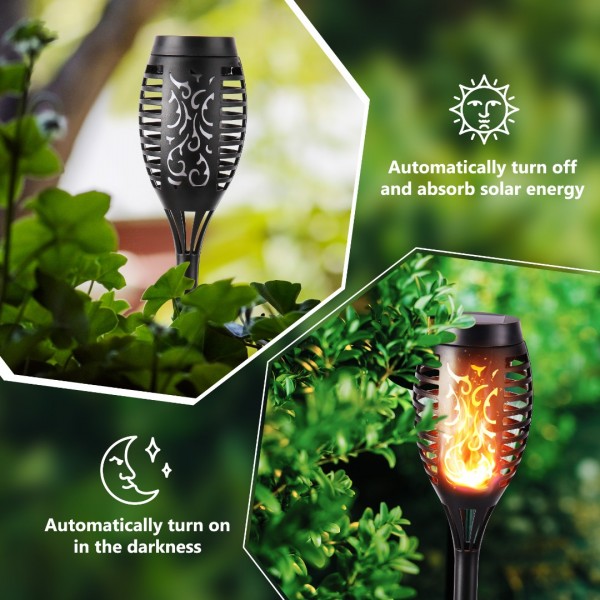 Geemoo Solar Lights Outdoor, 6 Pcs Solar Flickering Flame Lights Waterrproof Sunlight Powered Torch Lights for Garden Patio Driveway Pathway Lighting