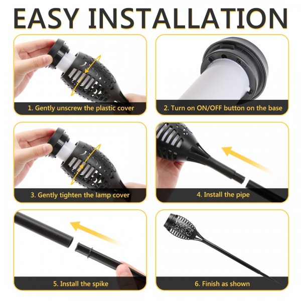 Geemoo Solar Lights Outdoor, 6 Pcs Solar Flickering Flame Lights Waterrproof Sunlight Powered Torch Lights for Garden Patio Driveway Pathway Lighting