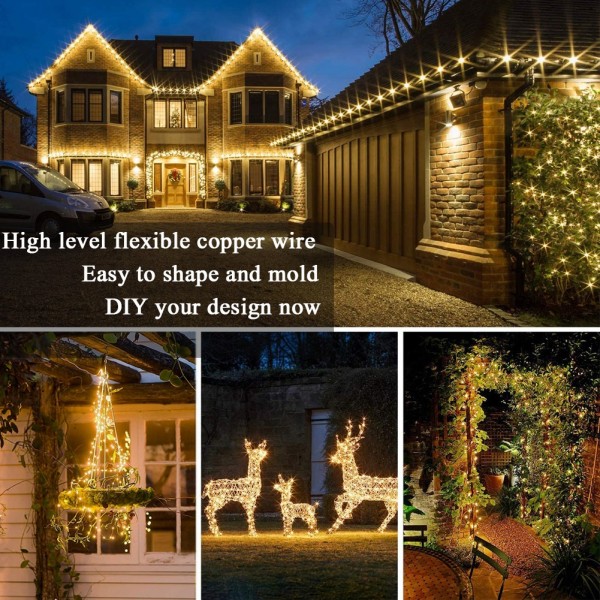 Solar Fairy Lights Outdoor Garden - Geemoo 2 Pack Copper Wire String Lights 300 LED 30m/98ft in Total, 8 Modes Waterproof Solar Powered Lights for Garden Party Outside Decorations
