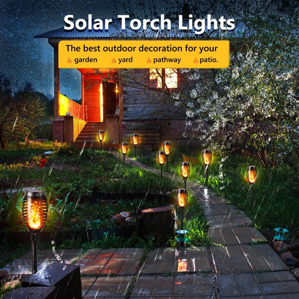 Geemoo Solar Lights Outdoor, 6 Pcs Solar Flickering Flame Lights Waterrproof Sunlight Powered Torch Lights for Garden Patio Driveway Pathway Lighting