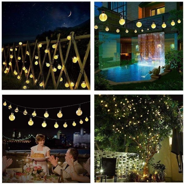 Solar Lights Outdoor Garden, Geemoo 36ft Solar Fairy Lights Outdoor, 60 LED Crystal Ball, Waterproof Solar Fairy Lights for Garden Party Decorations, Warm White